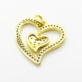 Brass Micro Pave Cubic Zirconia Pendants,Heart,Plated Gold,20x22mm,Hole:2mm,about 2.4g/pc,5 pcs/package,XFPC05033aaji-L035