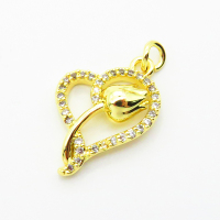 Brass Micro Pave Cubic Zirconia Pendants,Heart，Flower,Plated Gold,20x16mm,Hole:2mm,about 2.5g/pc,5 pcs/package,XFPC05036aaho-L035