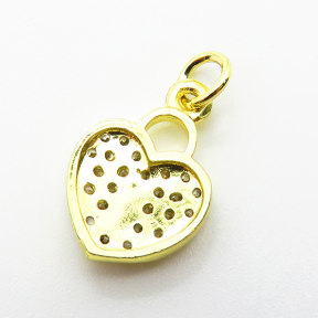 Brass Micro Pave Cubic Zirconia Pendants,Lock,Plated Gold,13x11mm,Hole:2mm,about 1.1g/pc,5 pcs/package,XFPC05042aahl-L035