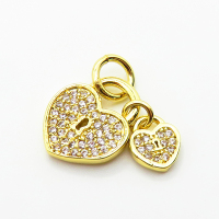 Brass Micro Pave Cubic Zirconia Pendants,Lock,Plated Gold,14x11mm,Hole:4mm,about 1.4g/pc,5 pcs/package,XFPC05045avja-L035