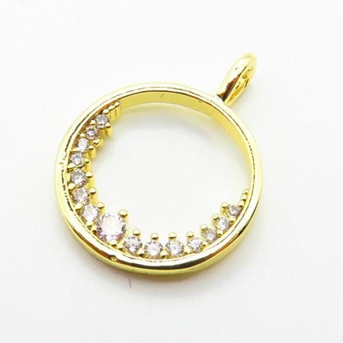 Brass Micro Pave Cubic Zirconia Pendants,Round,Plated Gold,17mm,Hole:3mm,about 1.5g/pc,5 pcs/package,XFPC05063aahl-L035