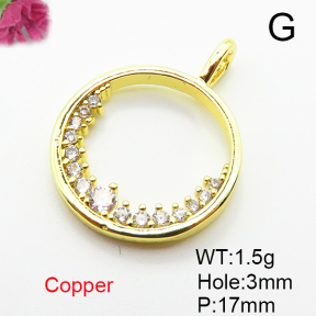 Brass Micro Pave Cubic Zirconia Pendants,Round,Plated Gold,17mm,Hole:3mm,about 1.5g/pc,5 pcs/package,XFPC05063aahl-L035