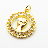 Brass Micro Pave Cubic Zirconia Pendants,Round,Hand,Plated Gold,18mm,Hole:2mm,about 2.3g/pc,5 pcs/package,XFPC05066aaho-L035