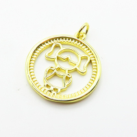 Brass Pendants,Round,Girl,Plated Gold,20mm,Hole:2mm,about 2.3g/pc,5 pcs/package,XFPC05078aaha-L035