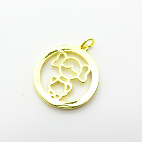 Brass Pendants,Round,Girl,Plated Gold,20mm,Hole:2mm,about 2.3g/pc,5 pcs/package,XFPC05078aaha-L035
