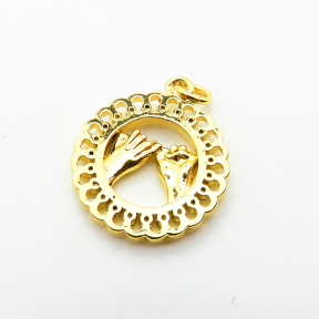 Brass Micro Pave Cubic Zirconia Pendants,Round,Hand,Plated Gold,18mm,Hole:2mm,about 2.5g/pc,5 pcs/package,XFPC05081aaho-L035