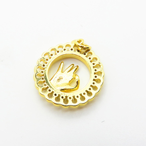 Brass Micro Pave Cubic Zirconia Pendants,Round,Hand,Plated Gold,18mm,Hole:2mm,about 2.2g/pc,5 pcs/package,XFPC05084aaho-L035