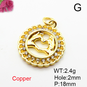 Brass Micro Pave Cubic Zirconia Pendants,Round,Hand,Plated Gold,18mm,Hole:2mm,about 2.4g/pc,5 pcs/package,XFPC05087aaho-L035