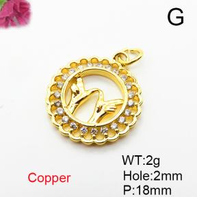 Brass Micro Pave Cubic Zirconia Pendants,Round,Hand,Plated Gold,18mm,Hole:2mm,about 2g/pc,5 pcs/package,XFPC05093aaho-L035