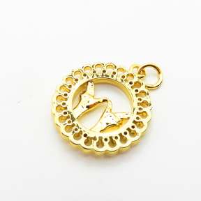 Brass Micro Pave Cubic Zirconia Pendants,Round,Hand,Plated Gold,18mm,Hole:2mm,about 2g/pc,5 pcs/package,XFPC05093aaho-L035
