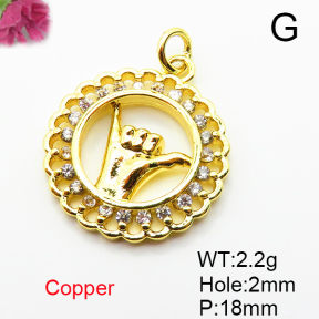 Brass Micro Pave Cubic Zirconia Pendants,Round,Hand,Plated Gold,18mm,Hole:2mm,about 2.2g/pc,5 pcs/package,XFPC05096aaho-L035