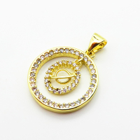 Brass Micro Pave Cubic Zirconia Pendants,Round,Plated Gold,18mm,Hole:2mm,about 2.3g/pc,5 pcs/package,XFPC05102aaio-L035