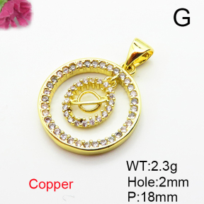 Brass Micro Pave Cubic Zirconia Pendants,Round,Plated Gold,18mm,Hole:2mm,about 2.3g/pc,5 pcs/package,XFPC05102aaio-L035