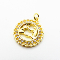 Brass Micro Pave Cubic Zirconia Pendants,Round,Hand,Plated Gold,18mm,Hole:2mm,about 2.3g/pc,5 pcs/package,XFPC05105aaho-L035