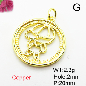 Brass Pendants,Round,Boy,Plated Gold,20mm,Hole:2mm,about 2.3g/pc,5 pcs/package,XFPC05108aaha-L035