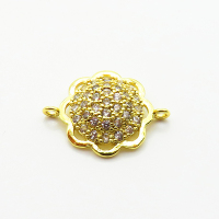 Brass Micro Pave Cubic Zirconia Links Connectors,Flower,Plated Gold,14mm,Hole:2mm,about 1.5g/pc,5 pcs/package,XFPC05123vaia-L035