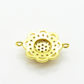 Brass Micro Pave Cubic Zirconia Links Connectors,Flower,Plated Gold,14mm,Hole:2mm,about 1.5g/pc,5 pcs/package,XFPC05123vaia-L035