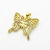 Brass Micro Pave Cubic Zirconia Pendants,Butterfly,Plated Gold,20x22mm,Hole:2mm,about 2.9g/pc,,XFPC05126vajj-L035