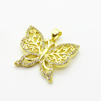 Brass Micro Pave Cubic Zirconia Pendants,Butterfly,Plated Gold,21x25mm,Hole:2mm,about 3.4g/pc,5 pcs/package,XFPC05129vajj-L035