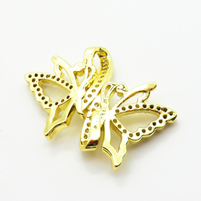 Brass Micro Pave Cubic Zirconia Pendants,Butterfly,Plated Gold,18x30mm,Hole:4mm,about 3.5g/pc,5 pcs/package,XFPC05132aaji-L035