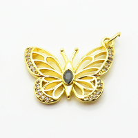 Brass Micro Pave Cubic Zirconia Pendants,Butterfly,Plated Gold,16x24mm,Hole:2mm,about 2.3g/pc,5 pcs/package,XFPC05135vail-L035