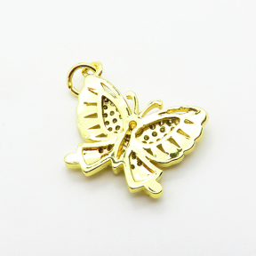 Brass Micro Pave Cubic Zirconia Pendants,Butterfly,Plated Gold,14x18mm,Hole:2mm,about 2.2g/pc,5 pcs/package,XFPC05141vail-L035