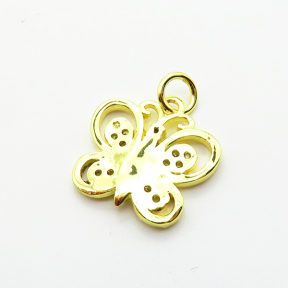 Brass Micro Pave Cubic Zirconia Pendants,Butterfly,Plated Gold,14x15mm,Hole:2mm,about 1.5g/pc,5 pcs/package,XFPC05147aahp-L035