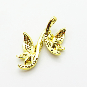 Brass Micro Pave Cubic Zirconia Pendants,Butterfly,Plated Gold,25x19mm,Hole:2mm,about 2.1g/pc,5 pcs/package,XFPC05150aaio-L035
