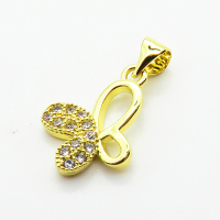 Brass Micro Pave Cubic Zirconia Pendants,Butterfly,Plated Gold,12x13mm,Hole:2mm,about 1.1g/pc,5 pcs/package,XFPC05153aahj-L035