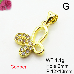 Brass Micro Pave Cubic Zirconia Pendants,Butterfly,Plated Gold,12x13mm,Hole:2mm,about 1.1g/pc,5 pcs/package,XFPC05153aahj-L035