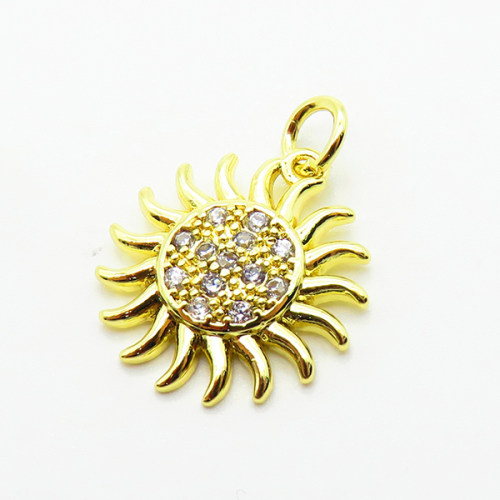 Brass Micro Pave Cubic Zirconia Pendants,Sun,Plated Gold,16mm,Hole:2mm,about 1.4g/pc,5 pcs/package,XFPC05156aahl-L035