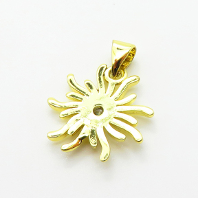 Brass Micro Pave Cubic Zirconia Pendants,Sun,Plated Gold,16mm,Hole:2mm,about 1.4g/pc,5 pcs/package,XFPC05165aaha-L035