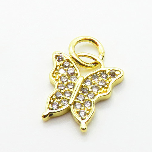 Brass Micro Pave Cubic Zirconia Pendants,Butterfly,Plated Gold,10mm,Hole:3mm,about 0.7g/pc,5 pcs/package,XFPC05168aahl-L035