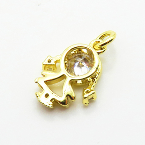 Brass Micro Pave Cubic Zirconia Pendants,Girl,Plated Gold,14x12mm,Hole:2mm,about 1.4g/pc,5 pcs/package,XFPC05174aahi-L035