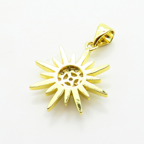 Brass Micro Pave Cubic Zirconia Pendants,Sun,Plated Gold,18mm,Hole:2mm,about 1.5g/pc,5 pcs/package,XFPC05180vahk-L035