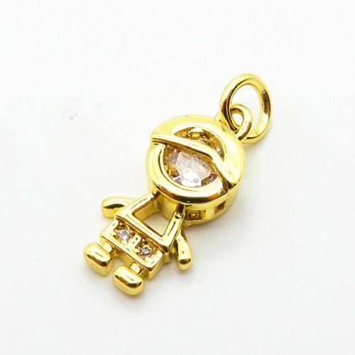 Brass Micro Pave Cubic Zirconia Pendants,Boy,Plated Gold,14x8mm,Hole:2mm,about 1.2g/pc,5 pcs/package,XFPC05186aahi-L035