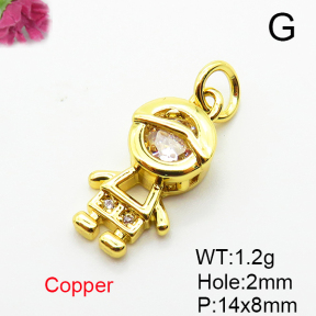 Brass Micro Pave Cubic Zirconia Pendants,Boy,Plated Gold,14x8mm,Hole:2mm,about 1.2g/pc,5 pcs/package,XFPC05186aahi-L035
