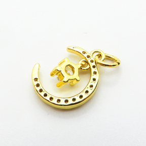 Brass Micro Pave Cubic Zirconia Pendants,Moon,Plated Gold,13x12mm,Hole:2mm,about 1.1g/pc,5 pcs/package,XFPC05189vaia-L035