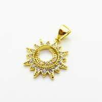 Brass Micro Pave Cubic Zirconia Pendants,Sun,Plated Gold,17mm,Hole:2mm,about 1.6g/pc,5 pcs/package,XFPC05195aahm-L035
