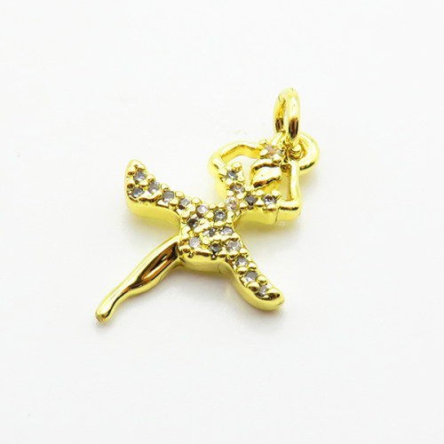 Brass Micro Pave Cubic Zirconia Pendants,Dancer,Plated Gold,18x15mm,Hole:2mm,about 1.2g/pc,5 pcs/package,XFPC05198aaho-L035