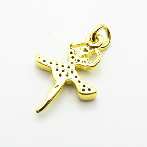 Brass Micro Pave Cubic Zirconia Pendants,Dancer,Plated Gold,18x15mm,Hole:2mm,about 1.2g/pc,5 pcs/package,XFPC05198aaho-L035
