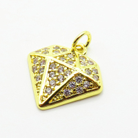 Brass Micro Pave Cubic Zirconia Pendants,Diamond,Plated Gold,14x17mm,Hole:2mm,about 1.8g/pc,5 pcs/package,XFPC05201aaho-L035