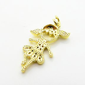 Brass Micro Pave Cubic Zirconia Pendants,Girl,Plated Gold,22x13mm,Hole:2mm,about 1.7g/pc,5 pcs/package,XFPC05204aaho-L035