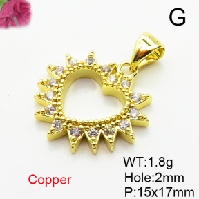 Brass Micro Pave Cubic Zirconia Pendants,Heart,Plated Gold,15x17mm,Hole:2mm,about 1.8g/pc,5 pcs/package,XFPC05207aahl-L035