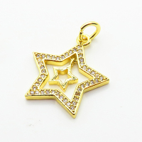 Brass Micro Pave Cubic Zirconia Pendants,Star,Plated Gold,18mm,Hole:2mm,about 1.6g/pc,5 pcs/package,XFPC05225aaio-L035