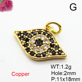 Brass Micro Pave Cubic Zirconia Pendants,Eyes,Plated Gold,11x18mm,Hole:2mm,about 1.2g/pc,5 pcs/package,XFPC05231aaho-L035