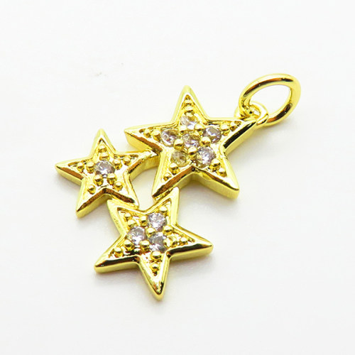 Brass Micro Pave Cubic Zirconia Pendants,Star,Plated Gold,16x18mm,Hole:2mm,about 1.4g/pc,5 pcs/package,XFPC05234aahi-L035