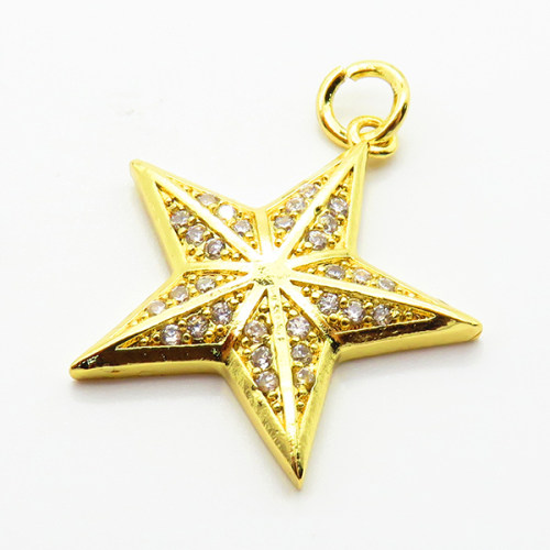 Brass Micro Pave Cubic Zirconia Pendants,Star,Plated Gold,22mm,Hole:2mm,about 2.4g/pc,5 pcs/package,XFPC05237aaij-L035