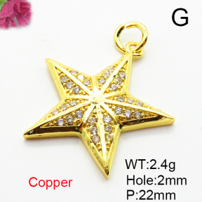 Brass Micro Pave Cubic Zirconia Pendants,Star,Plated Gold,22mm,Hole:2mm,about 2.4g/pc,5 pcs/package,XFPC05237aaij-L035