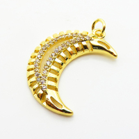 Brass Micro Pave Cubic Zirconia Pendants,Moon,Plated Gold,23x19mm,Hole:2mm,about 2.1g/pc,5 pcs/package,XFPC05243aaij-L035